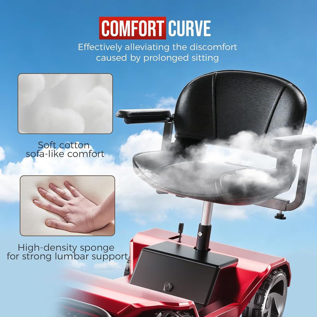HomyKing Mobility Scooters for Seniors, 4 Wheel Foldable Mobility Scooters for Adults, Folding Travel Mobility Scooter with Seat, Electric Wheelchair, Powered Lightweight Motorized Scooter - Red