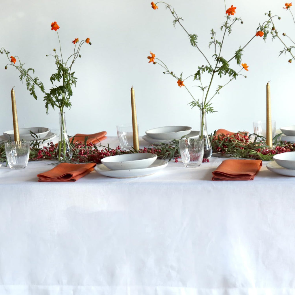 Huddleson White Square Linen Tablecloth 54x54 Square Table Cloth Luxury Italian Linen Sewn in US