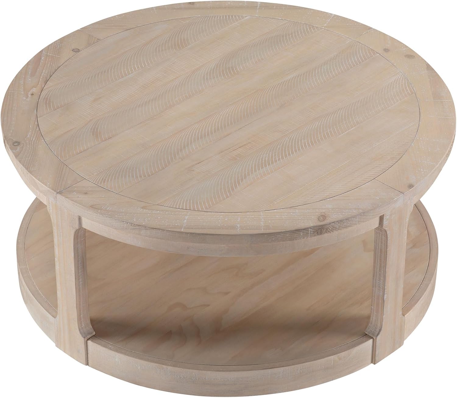 WILLIAMSPACE 40' Round Coffee Table with Wheels, Circle 2 Tier Solid Wood Center Coffee Table, Mid Century Retro Farmhouse Rounded End Table for Living Room Apartment, ø40 x 17.52' H (Oak)