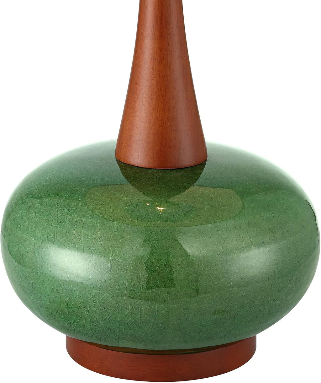 360 Lighting Andi 25' High Mid Century Modern 3-Way Table Lamp Green Ceramic Wood Finish Single Fabric White Shade Cottage Core Living Room Bedroom Bedside Nightstand House Office Colors May Vary