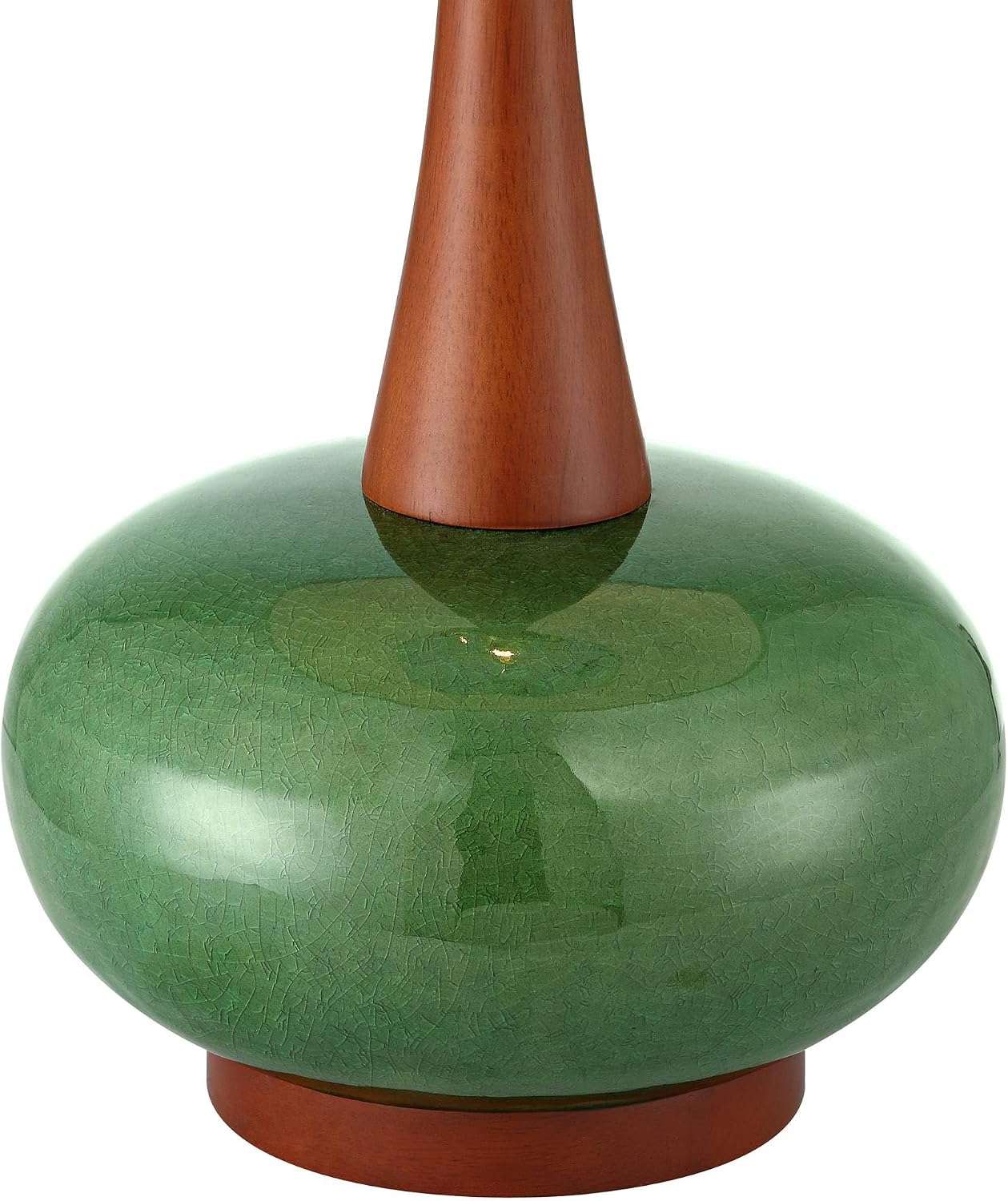 360 Lighting Andi 25' High Mid Century Modern 3-Way Table Lamp Green Ceramic Wood Finish Single Fabric White Shade Cottage Core Living Room Bedroom Bedside Nightstand House Office Colors May Vary