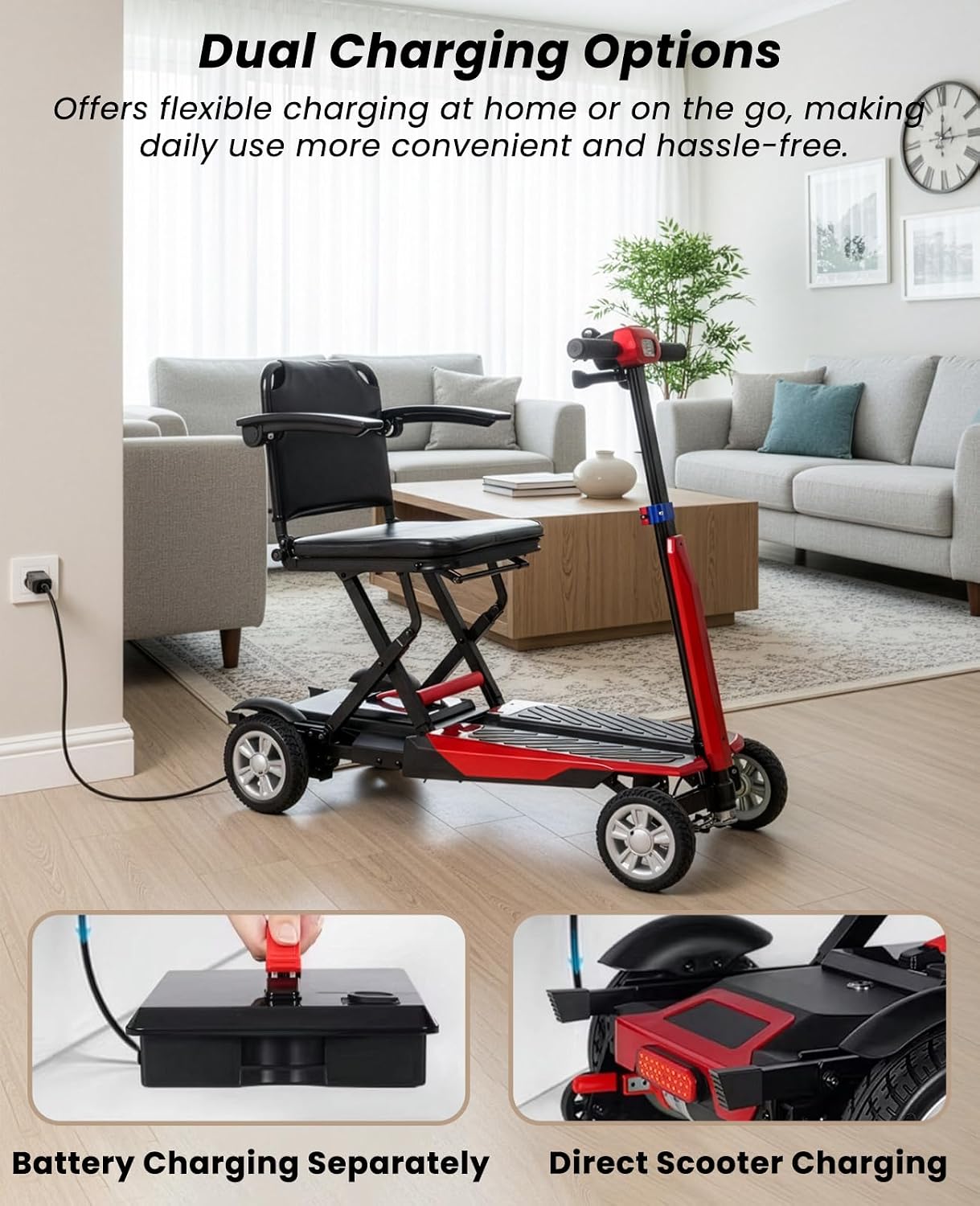 4-Wheel Mobility Scooter for Seniors, Foldable, 12-Mile Range | Auto Brake System for Enhanced Safety