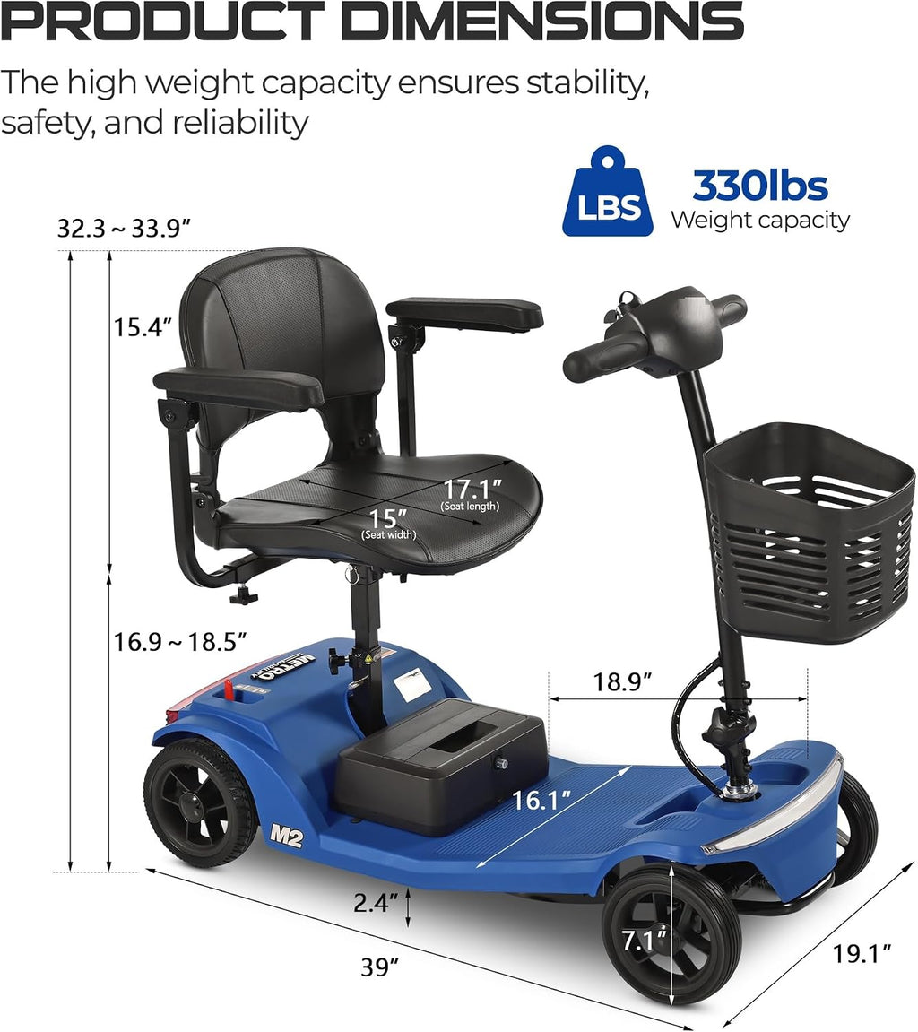 Mobility Scooters for Seniors & Adults 350 Lb Weight Foldable,All-Terrain 4-Wheel Powered Scooter,Lightweight Foldable Disability Electric Wheelchair,Front Rear Led Lights with Basket,Blue