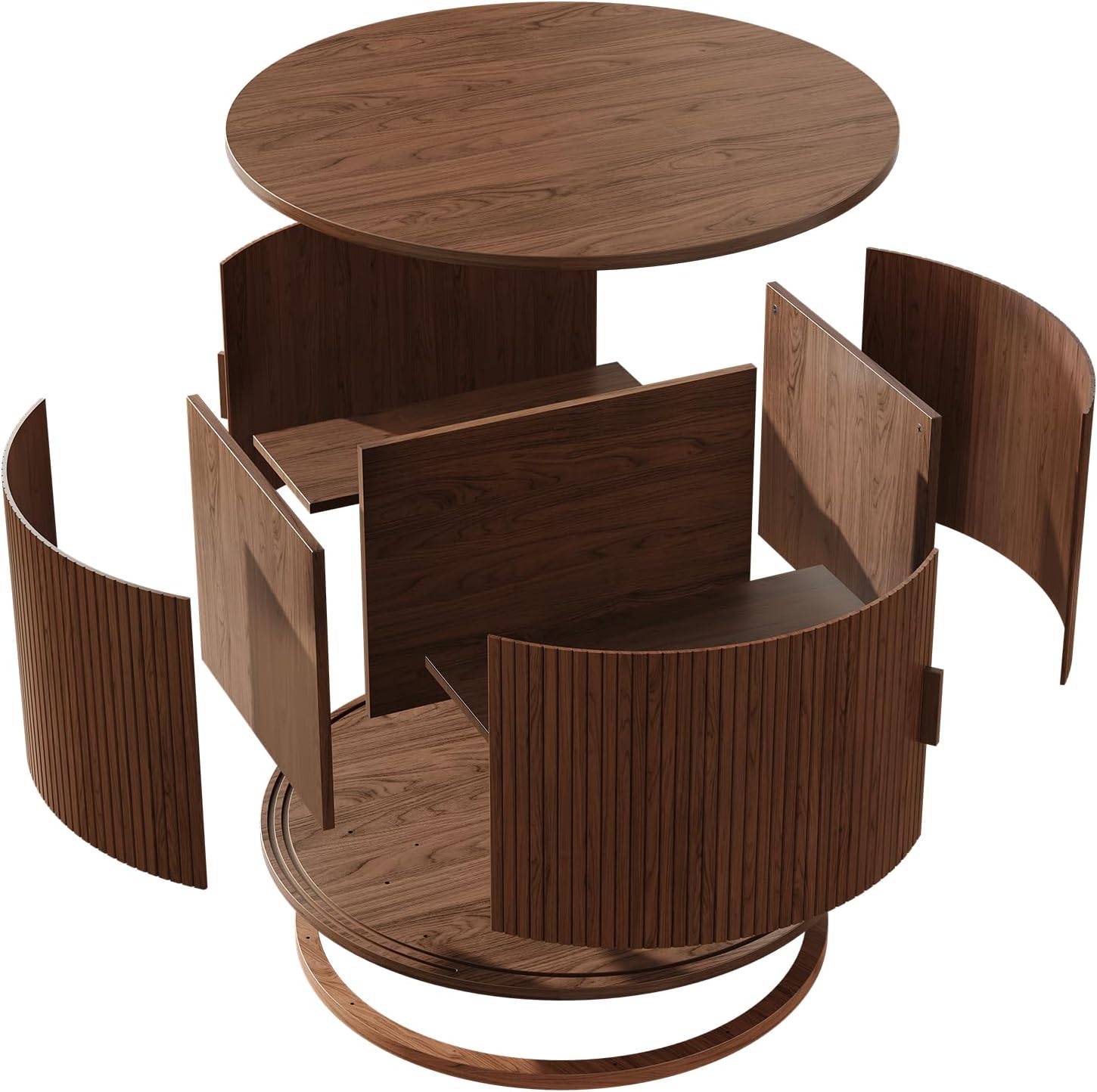 ONBRILL Round Coffee Table with Storage, 31.5' Mid Century Modern Center Table with Sliding Door & Dual Hidden Storage, Fluted Accent Coffee Table for Living Room, Small Space, Walnut