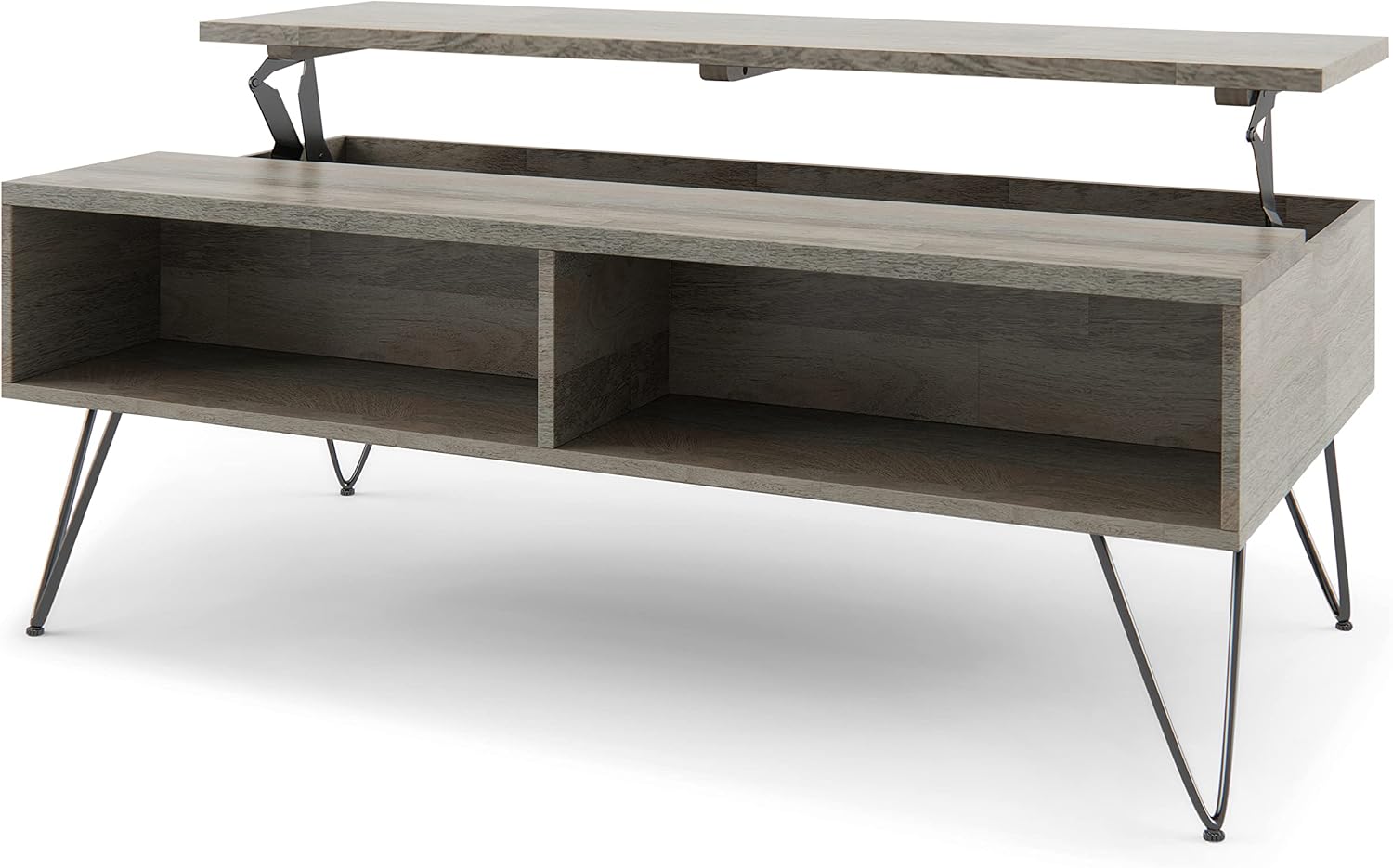 SIMPLIHOME Hunter SOLID MANGO WOOD and Metal 48 inch Wide Rectangle Industrial Lift Top Coffee Table in Grey for the Living Room and Family Room