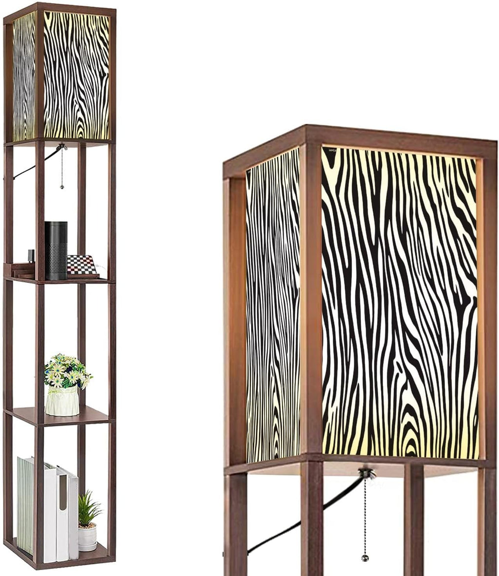 Floor Lamp with Shelves Zebra Print Pattern Standing Tall Lamp USB Ports & Power Outlet Modern Corner Lamp Nightstand Light for Living Room Bedroom
