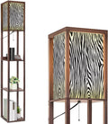 Floor Lamp with Shelves Zebra Print Pattern Standing Tall Lamp USB Ports & Power Outlet Modern Corner Lamp Nightstand Light for Living Room Bedroom