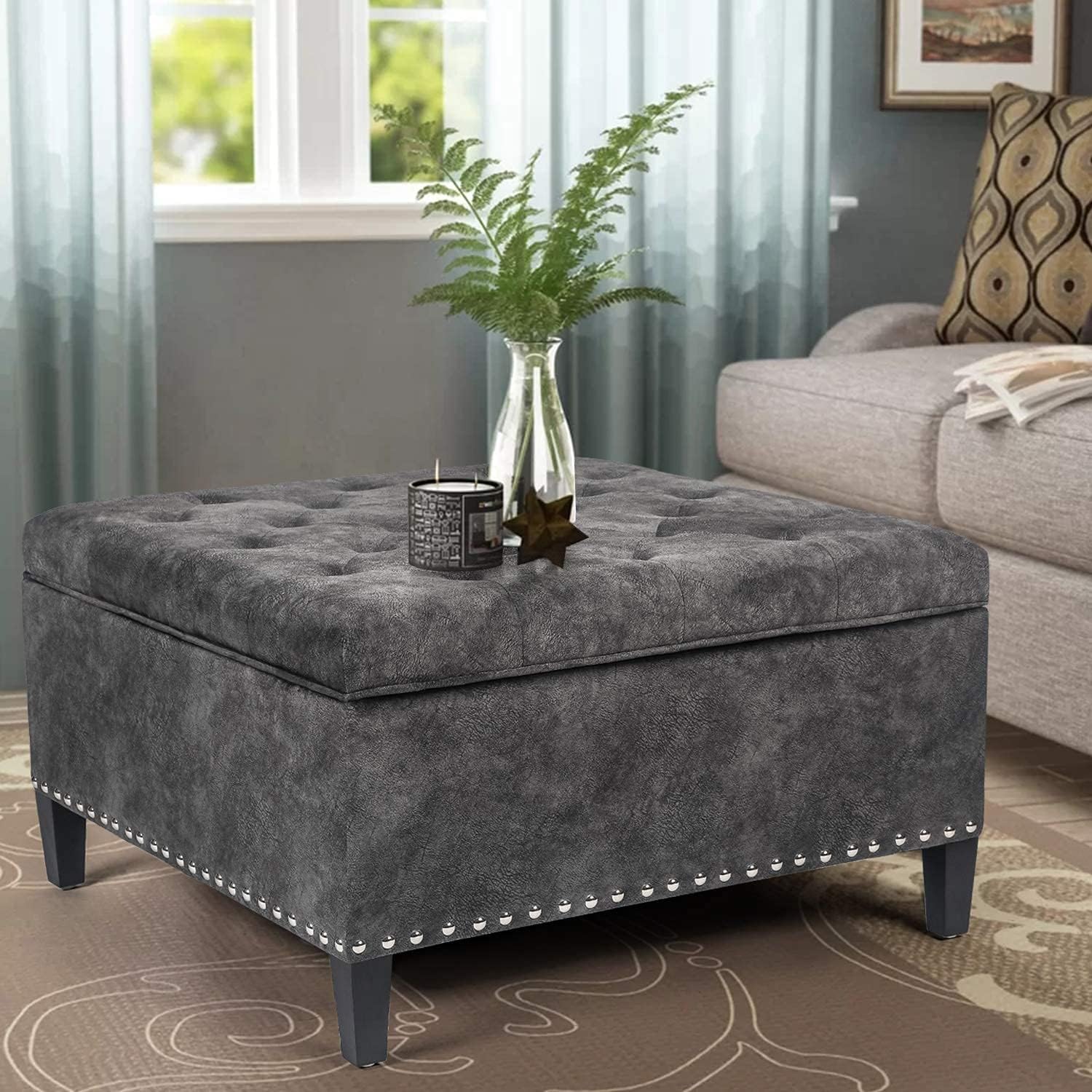 Joveco 30' Large Square Storage Ottoman Bench,Tufted Upholstered Coffee Table,Oversized Ottoman with Storage for Living Room Bedroom