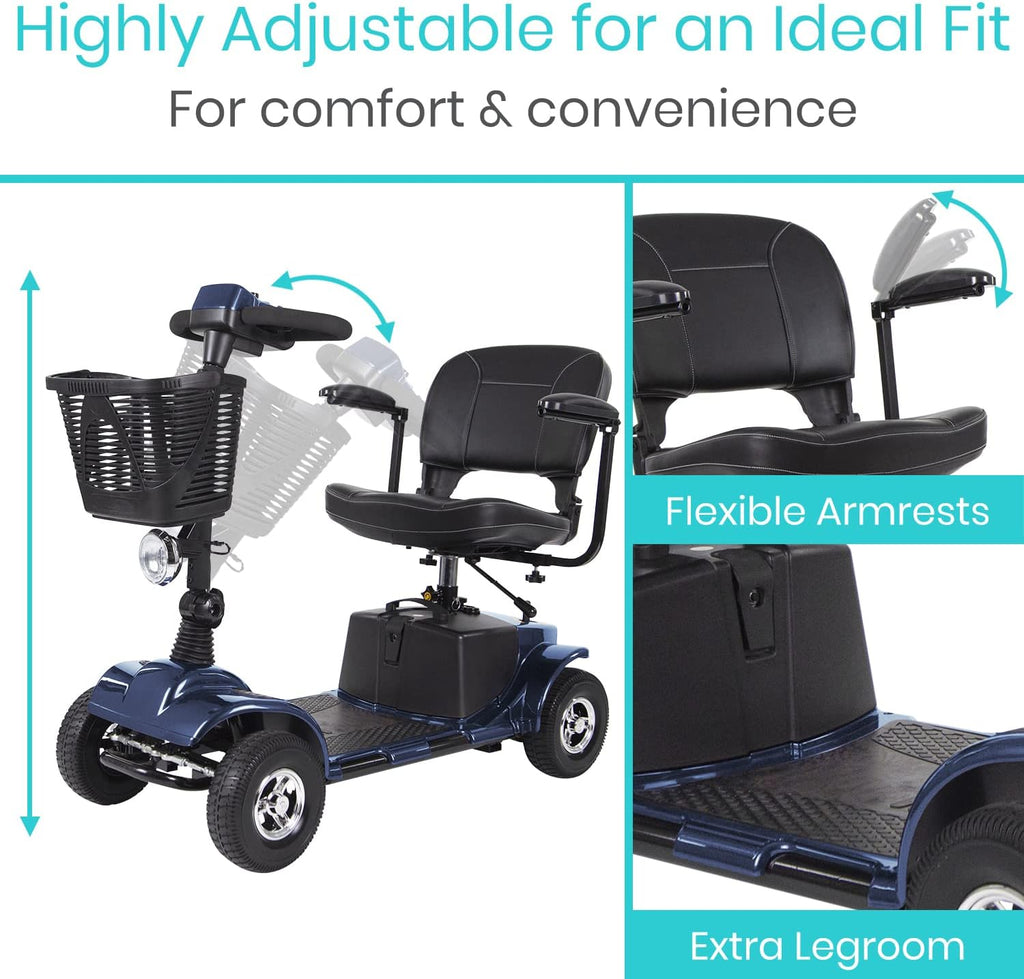 Vive Mobility Scooter (Series A) - 4 Wheel Electric Powered Wheelchair Mobile Device for Adults, Seniors - TSA Approved Wheel Chair, Compact, Travel - Long Range Battery, Shock Absorbing (Blue)