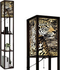 Floor Lamp with Shelves Modern Leopard Animal Zebra Print Leopard Standing Tall Lamp USB Ports & Power Outlet Modern Corner Lamp Nightstand Light for Living Room Bedroom