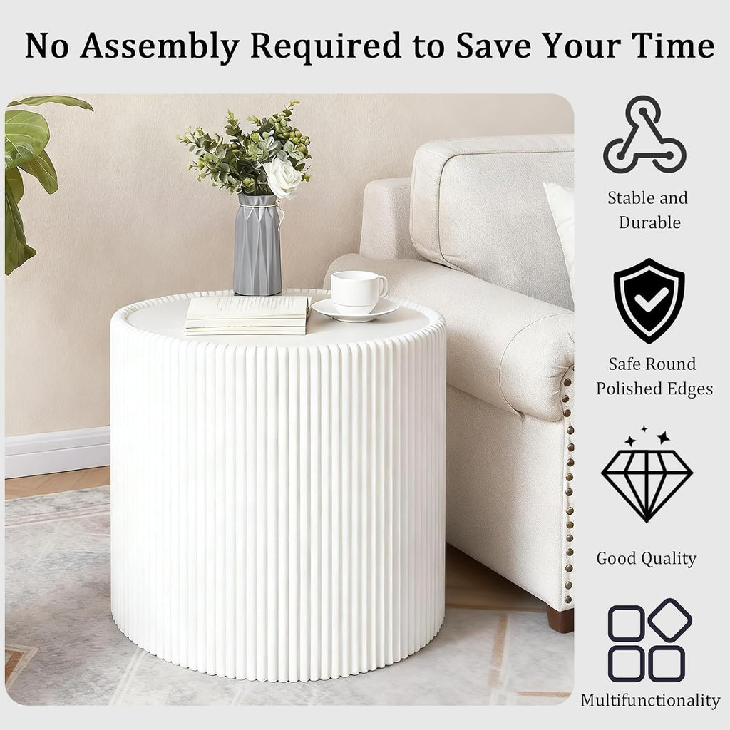 Round Coffee Table Set with Sintered Stone Tabletop, 29.52' Black Drum Center Table and 17.71' White Coffee Table Set, 2 Pieces Living Room Table Set with Fluted PU Leather Cover& Stable Base