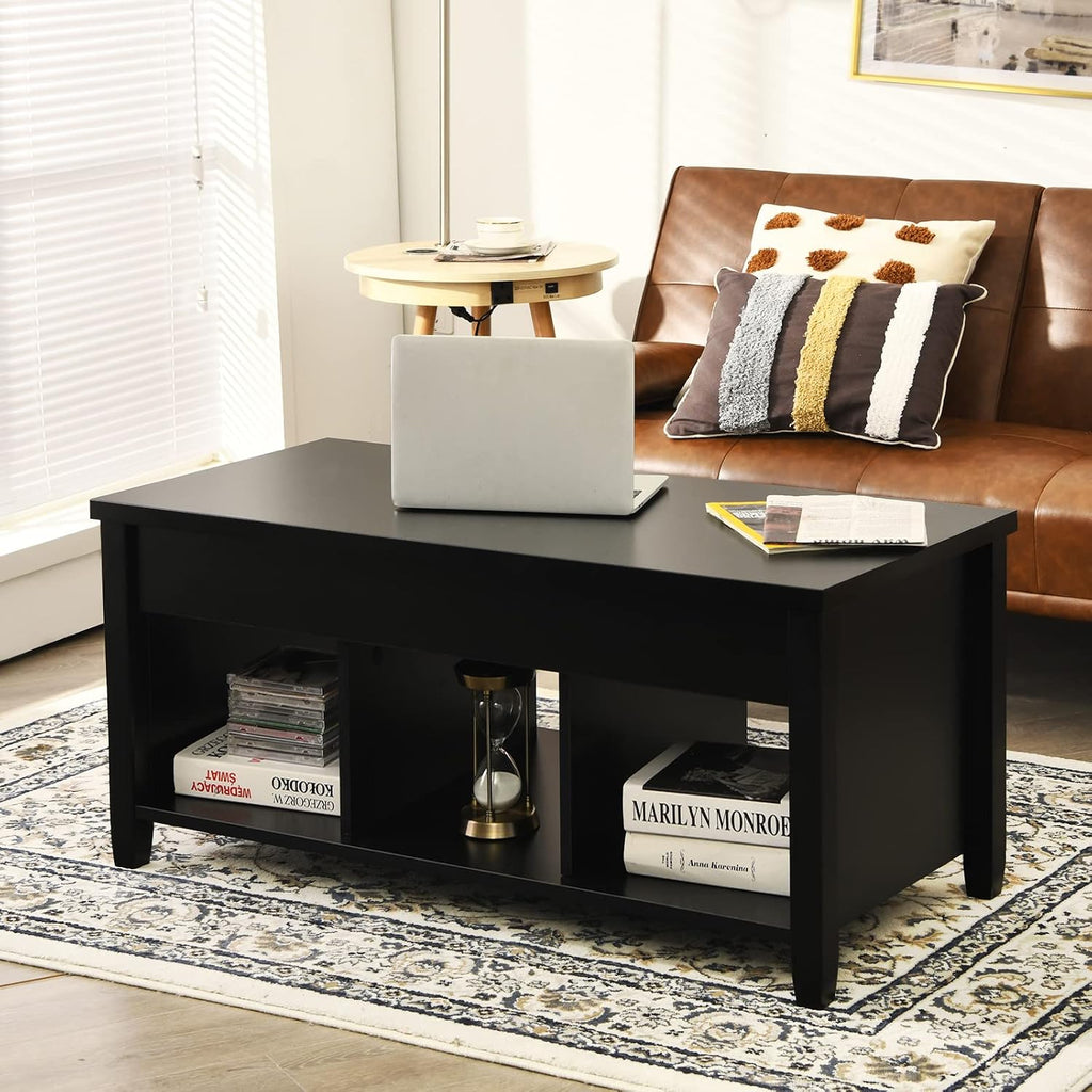 Tangkula Wood Lift Top Coffee Table, Modern Coffee Table w/Hidden Compartment and Open Storage Shelf for Living Room Office Reception Room (Black)