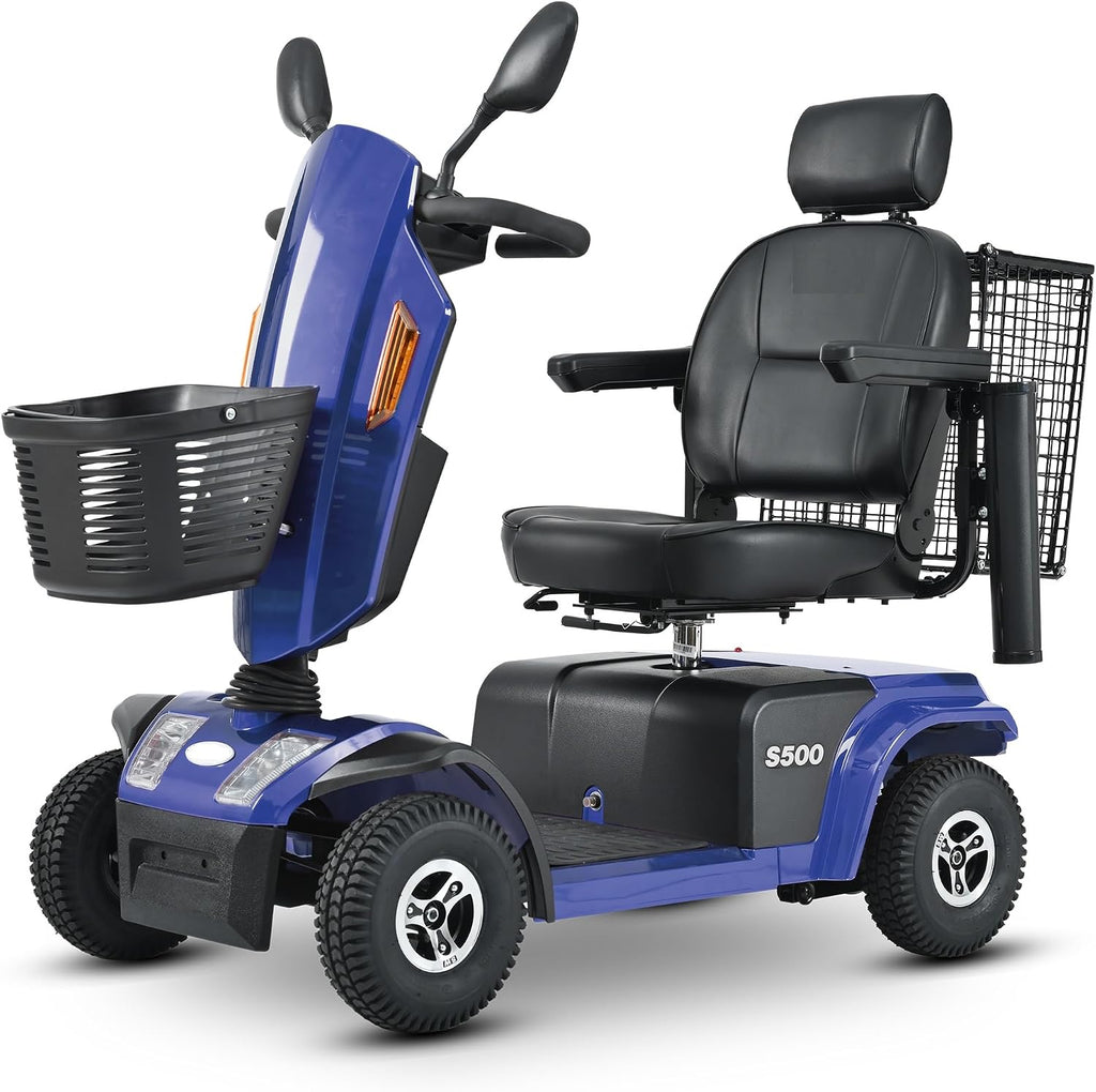 Mobility Scooters for Seniors & Adults 500 Lb Weight Foldable,Heavy Duty 4 Wheel Powered Scooter,Portable Disability Electric Wheelchair,500W Motor,52AH Battery,25 Miles Range,Rear Basket,Blue