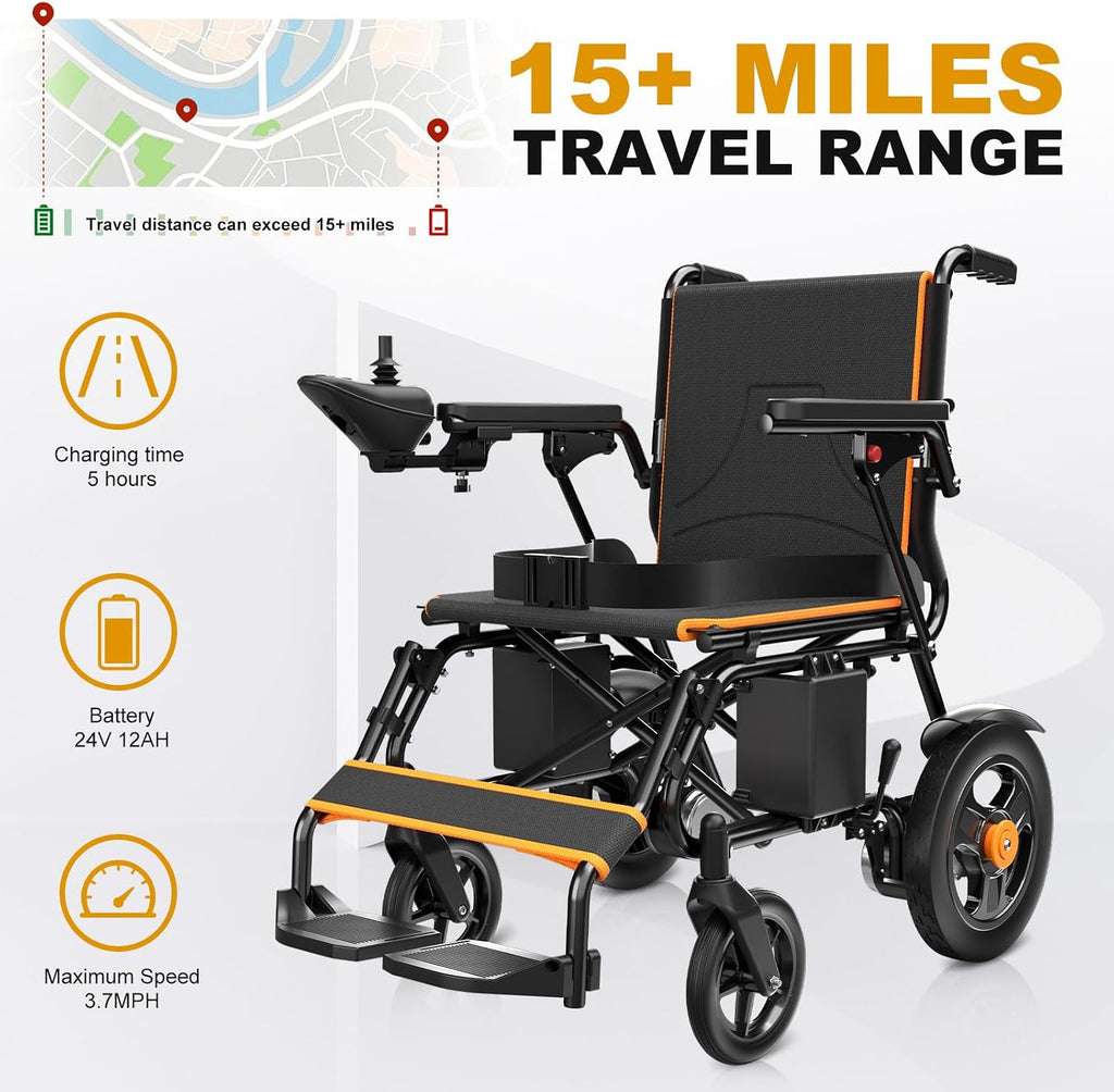 POWET Electric Wheelchairs for Adults, Foldable Lightweight Power Wheelchair, 500W Dual Motors, 15 Miles Longer Range, All Terrain Portable Motorized Wheelchair for Seniors Support 350 lbs