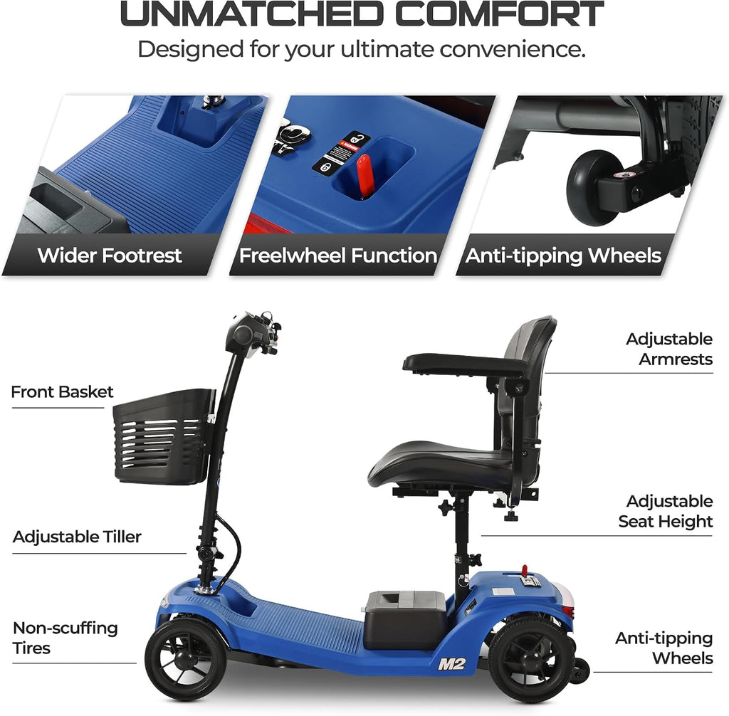 Mobility Scooters for Seniors & Adults 350 Lb Weight Foldable,All-Terrain 4-Wheel Powered Scooter,Lightweight Foldable Disability Electric Wheelchair,Front Rear Led Lights with Basket,Blue