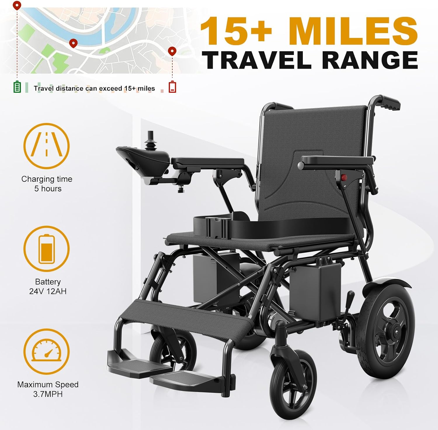 POWET Electric Wheelchairs for Adults, Foldable Lightweight Power Wheelchair, 500W Dual Motors, 15 Miles Longer Range, All Terrain Portable Motorized Wheelchair for Seniors Support 350 lbs