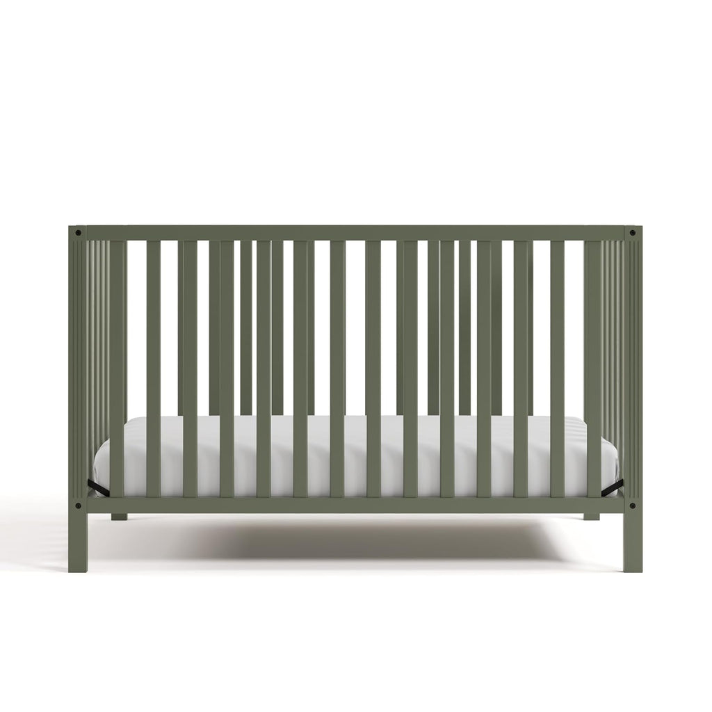 Storkcraft Morningside 5-in-1 Convertible Crib – GREENGUARD Gold Certified, Fits Standard Crib Mattress, Converts to Toddler Bed, Daybed and Full Bed, 4 Adjustable Mattress Heights (Olive)