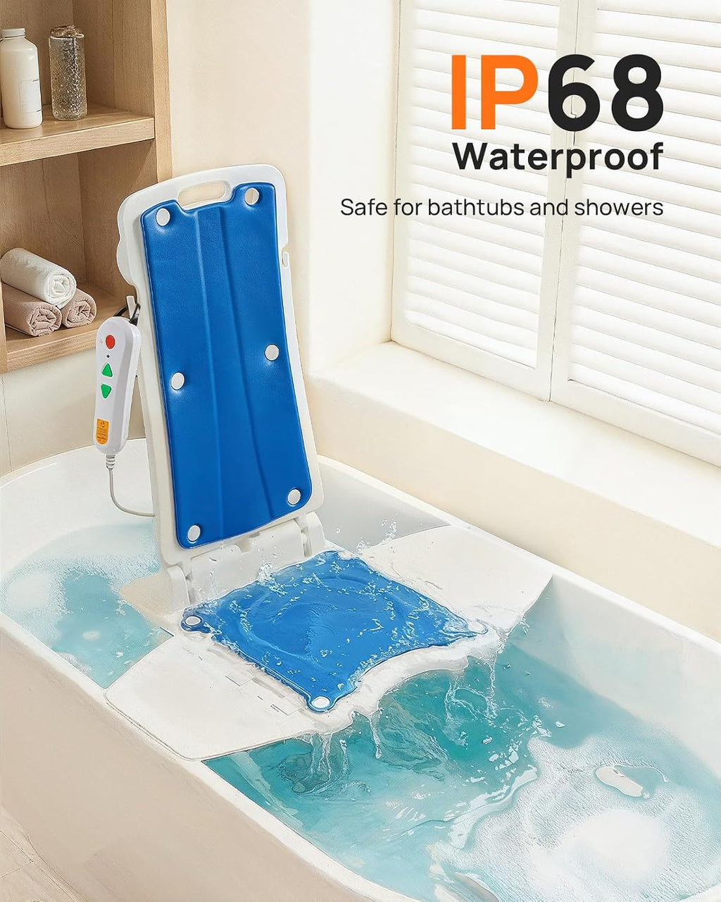 PERLECARE Electric Chair Lift, 308 lbs Capacity, Floor Lift for Elderly Falls, IP68 Waterproof Bath Lift for Tub, Foldable & Rechargeable Design, Remote Control, for Fall Recovery & Home Care