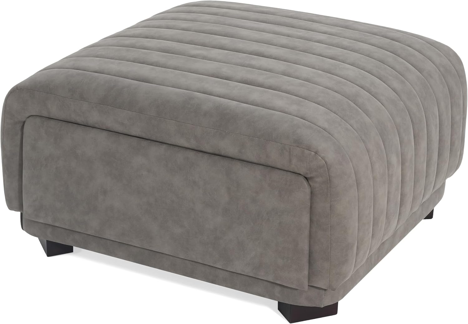 Christopher Knight Home Reyno Upholstered Ottoman with Storage for Living Room, Faux Leather Storage Ottoman Foot Rest with Side Drawers, Modern Square Coffee Table with Wooden Frame, Grey