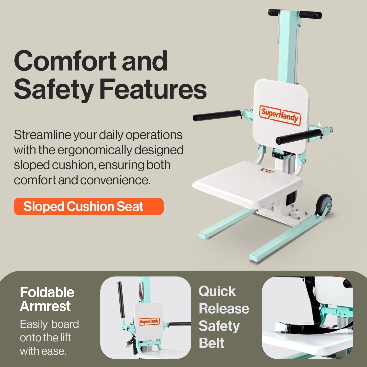 SuperHandy Passport Mobility Scooter for Adults- Foldable, 3 Wheel & GoRise FC Electric Floor to Chair Lift for Seniors and People with Disabilities - 400 Lbs Capacity [Bundle Deal]
