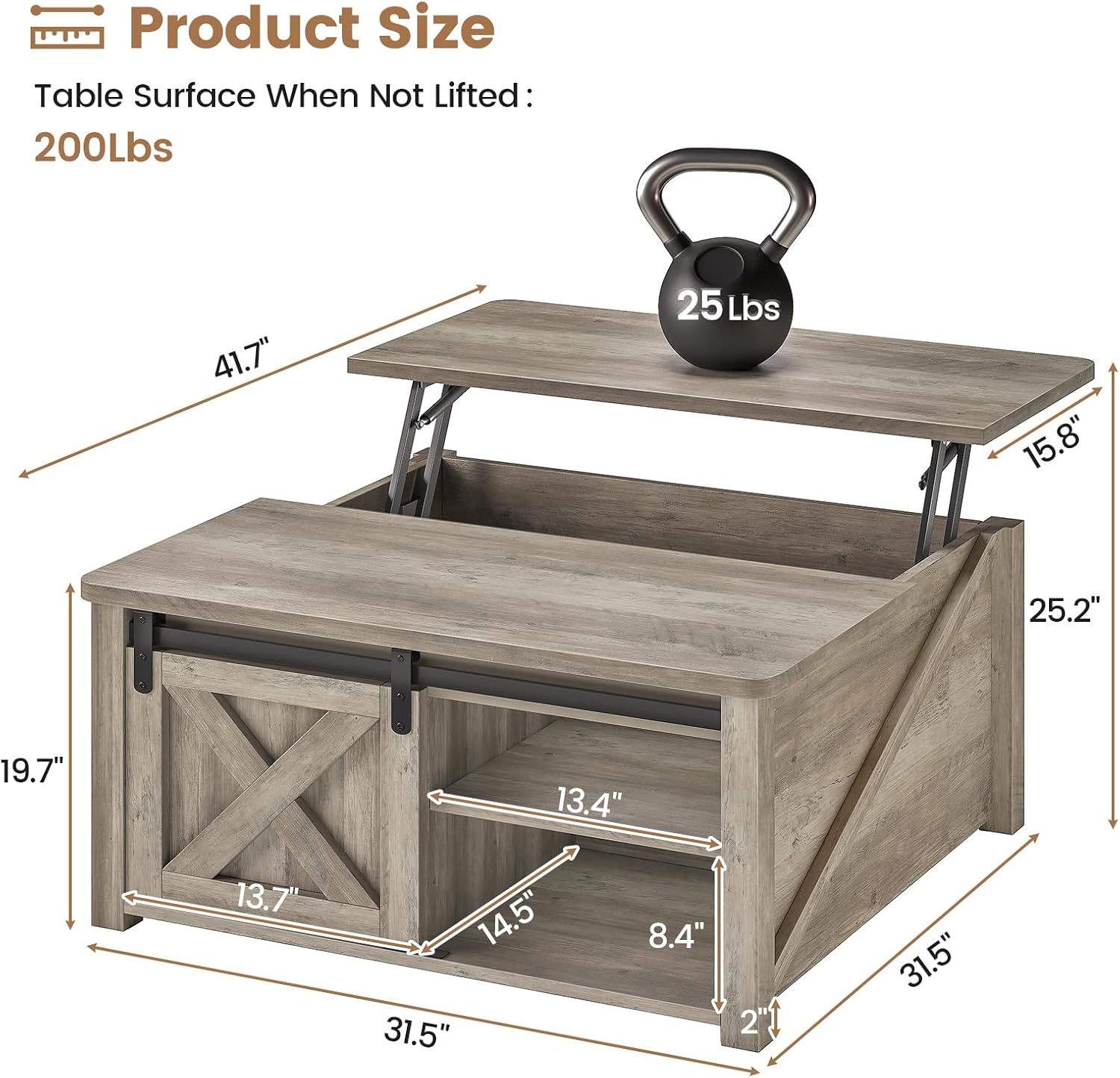 SEDETA 31.5' Lift Top Coffee Table with Storage, Square Coffee Tables for Living Room, Farmhouse Coffee Table with Large Hidden Storage Compartment and Adjustable Shelves, Grey