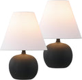 JONATHAN Y 18.25' Matte Black Modern Gourd LED Table Lamp Set of 2 for Bedroom, Scandinavian Resin Nightstand Lamps for Living Room, White Linen Shade JYL5602A-SET2