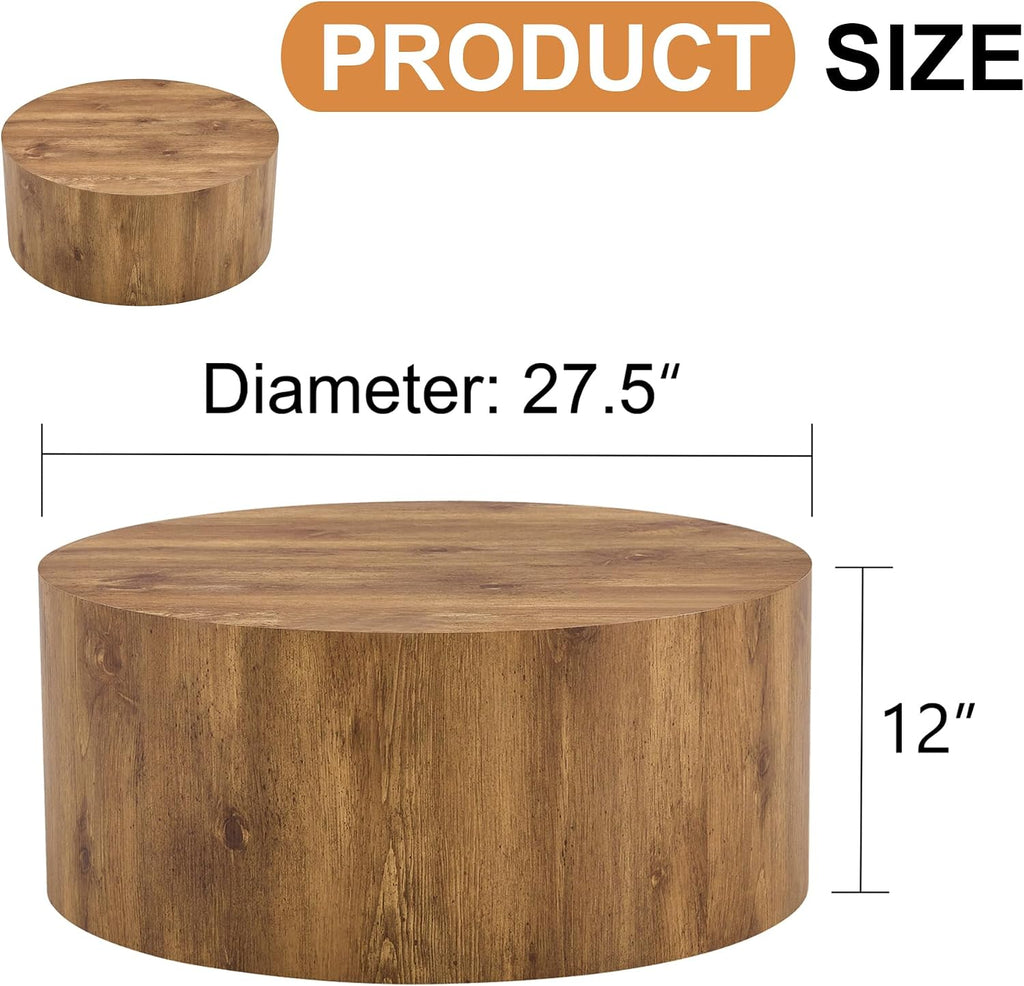 WILLIAMSPACE 27.5' Round Coffee Table for Living Room, Modern Drum Circle Wood Coffee Table, Contemporary Coffee Table Side Table End Table for Apartment, ø27.5'*12'H (Natural)