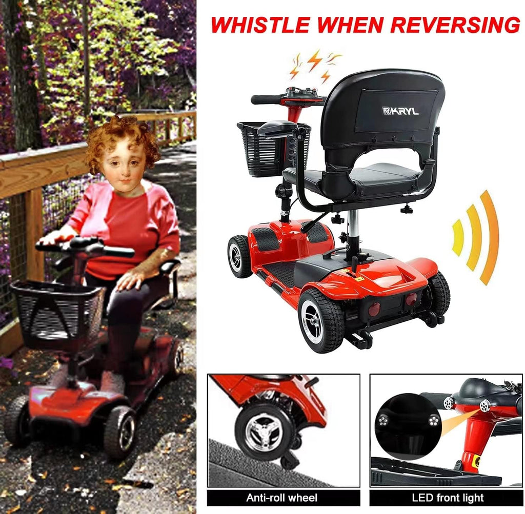 4-Wheel Mobility Scooter - Portable Folding Mobility Scooters for Adults - 12V12AH Battery Power Electric Mobility Scooters for Seniors, Adults, Handicapped, Elderly (Red)