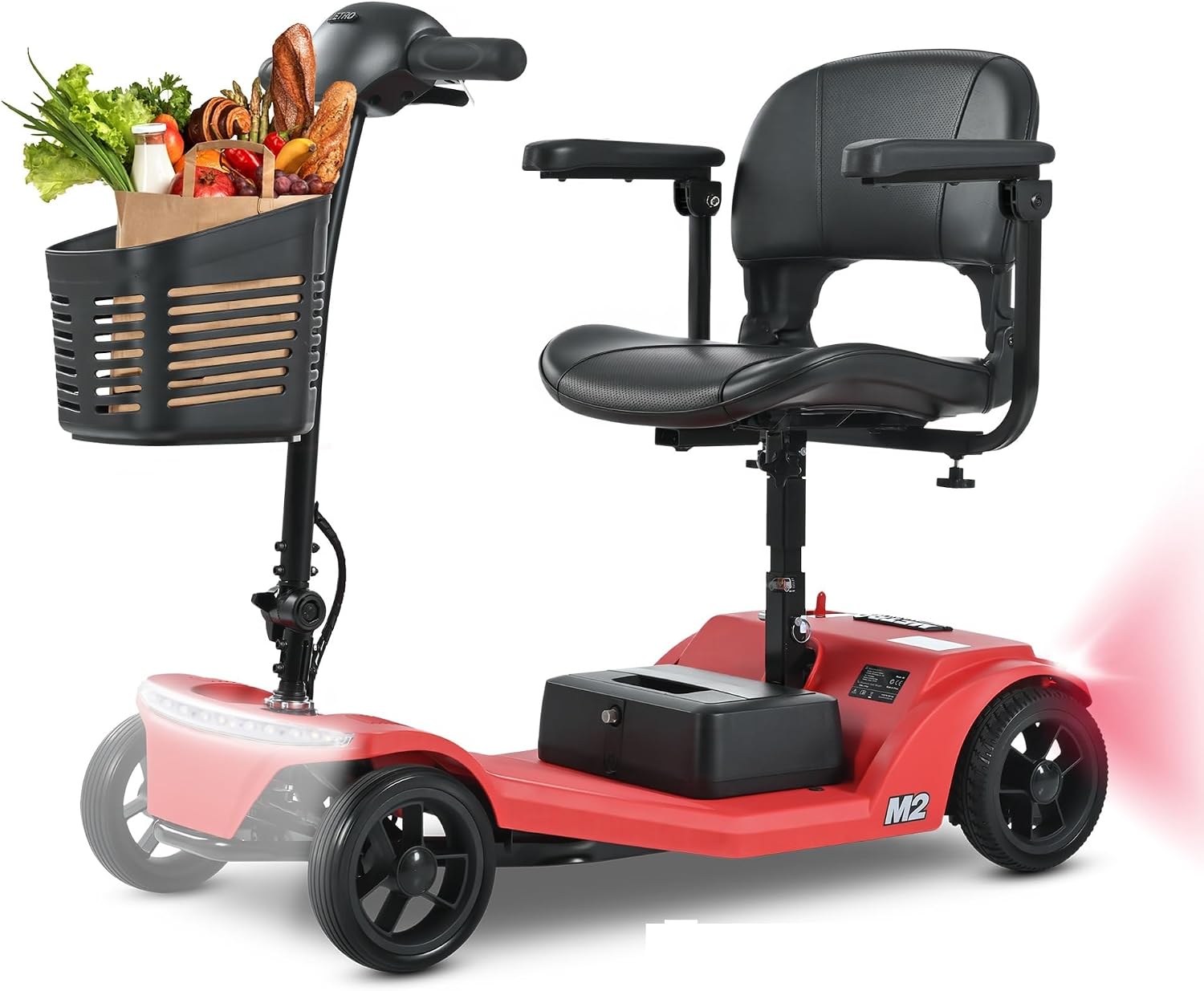 Mobility Scooters for Seniors & Adults 350 Lb Weight Foldable,All-Terrain 4-Wheel Powered Scooter,Lightweight Foldable Disability Electric Wheelchair,Front Rear Led Lights with Basket,red