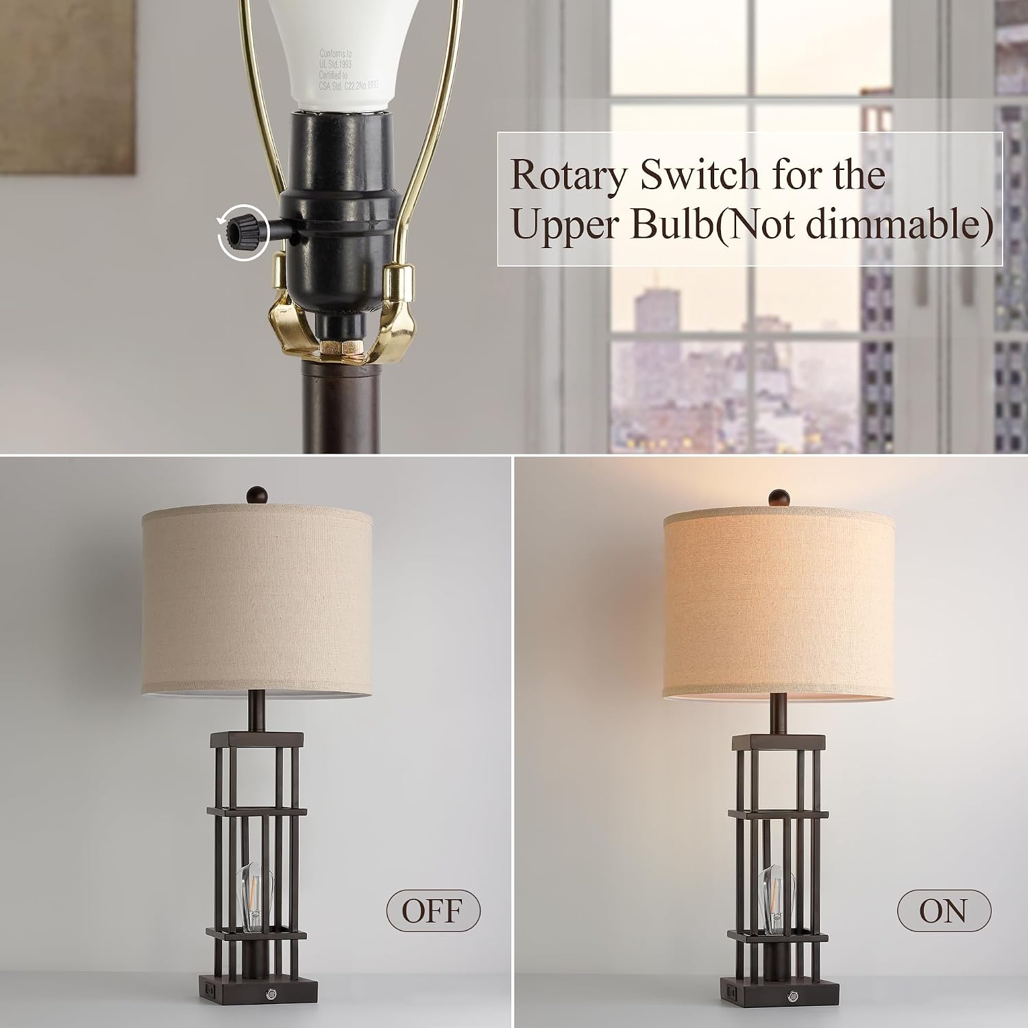 29.5' Table Lamps for Living Room Set of 2, Farmhouse Table Lamps with USB C+A Ports, Touch Control Bedside Lamps with Oil Rubbed Bronze Finish, Bulbs Included