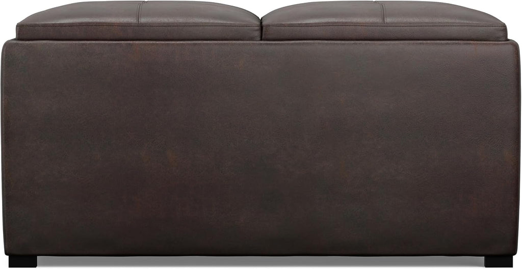 SIMPLIHOME Avalon Wide Contemporary Square Coffee Table Storage Ottoman, Distressed Brown, Table Ottoman