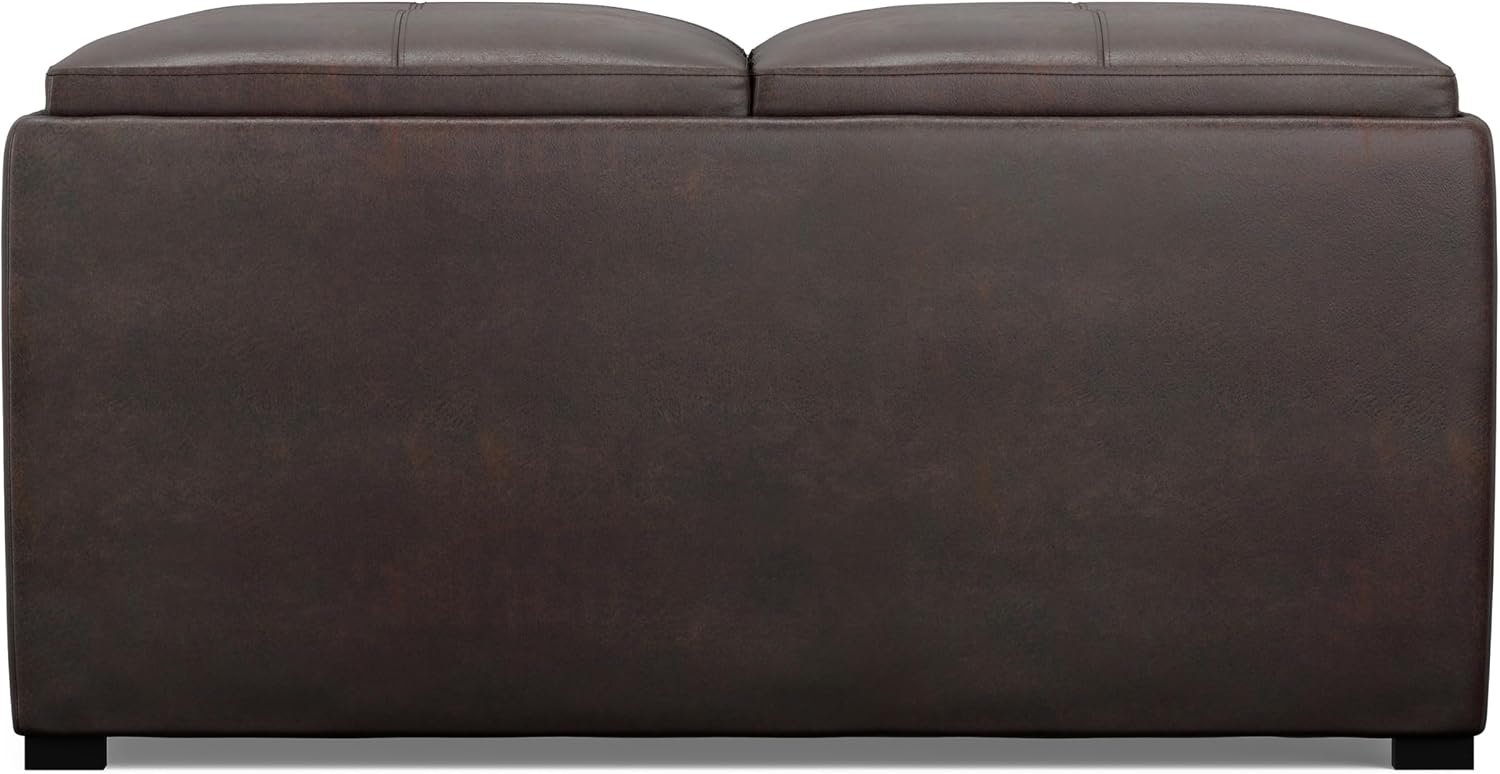 SIMPLIHOME Avalon Wide Contemporary Square Coffee Table Storage Ottoman, Distressed Brown, Table Ottoman