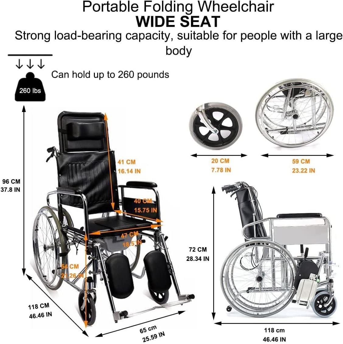 Manual Self Propelled Outdoor Comfortable Mobile Wheelchair Displacement Machine Lightweight Folding Portable 18 Inch Extra-Wide Bariatric Outdoor Comfortable Mobile Wheelchair Displacement