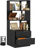 Armocity Corner Bookshelf with Drawers, 6 Tier Corner Book Shelf Display Bookcase, Freestanding L Shaped Bookshelf for Bedroom, Living Room, Home Office, Black