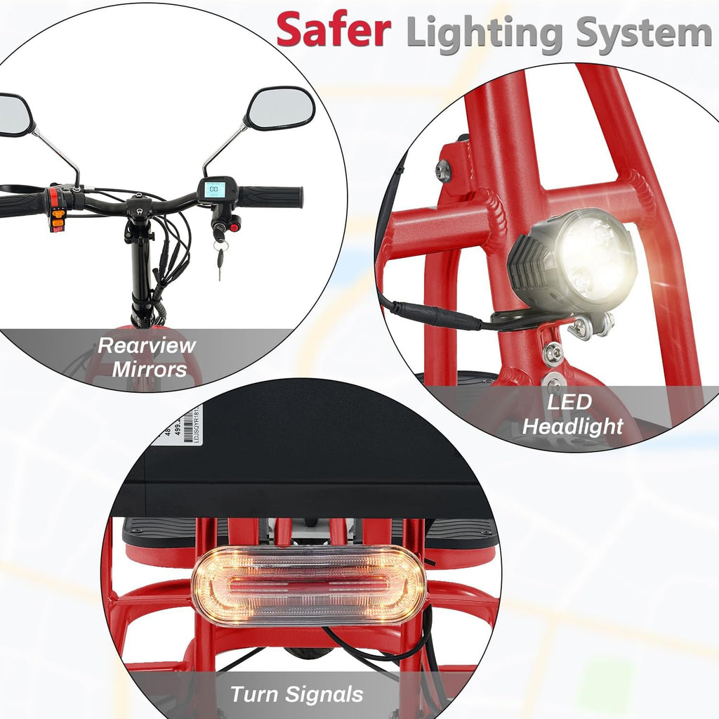 3-Wheel Folding Mobility Scooter Foldable Lightweight Electric Scooter for Adults & Seniors, Detachable Lithium Battery, Long Range 28 Miles, 3-Speed, with Rearview Mirror & Turn Signal (Red)