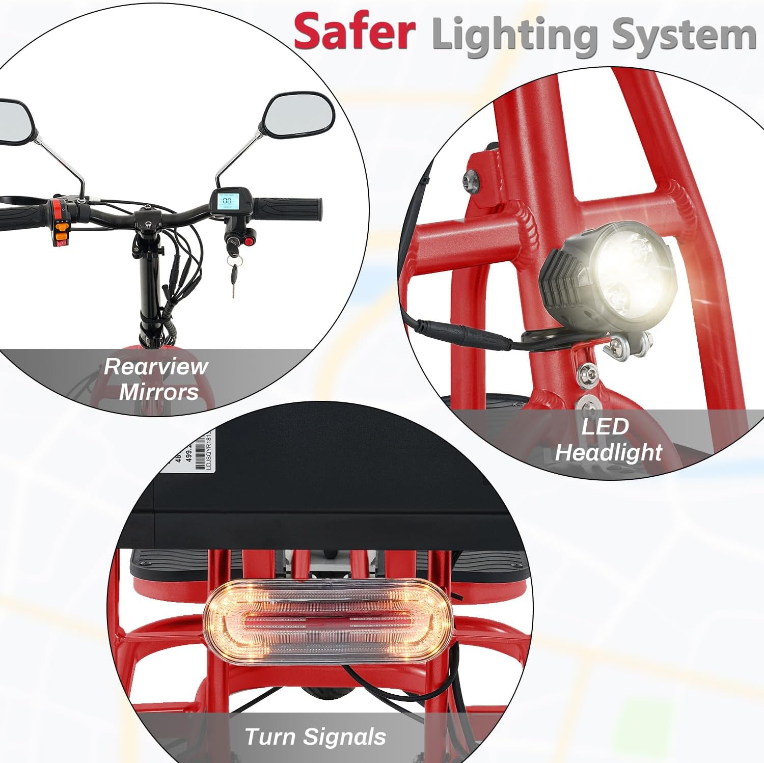 3-Wheel Folding Mobility Scooter Foldable Lightweight Electric Scooter for Adults & Seniors, Detachable Lithium Battery, Long Range 28 Miles, 3-Speed, with Rearview Mirror & Turn Signal (Red)