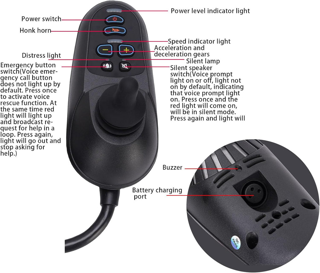 FTVOGUE Electric Chair Controller 50A Universal Joystick with Magnetic Brake Connector and Remote Control for Wheelchairs and Mobility Scooters