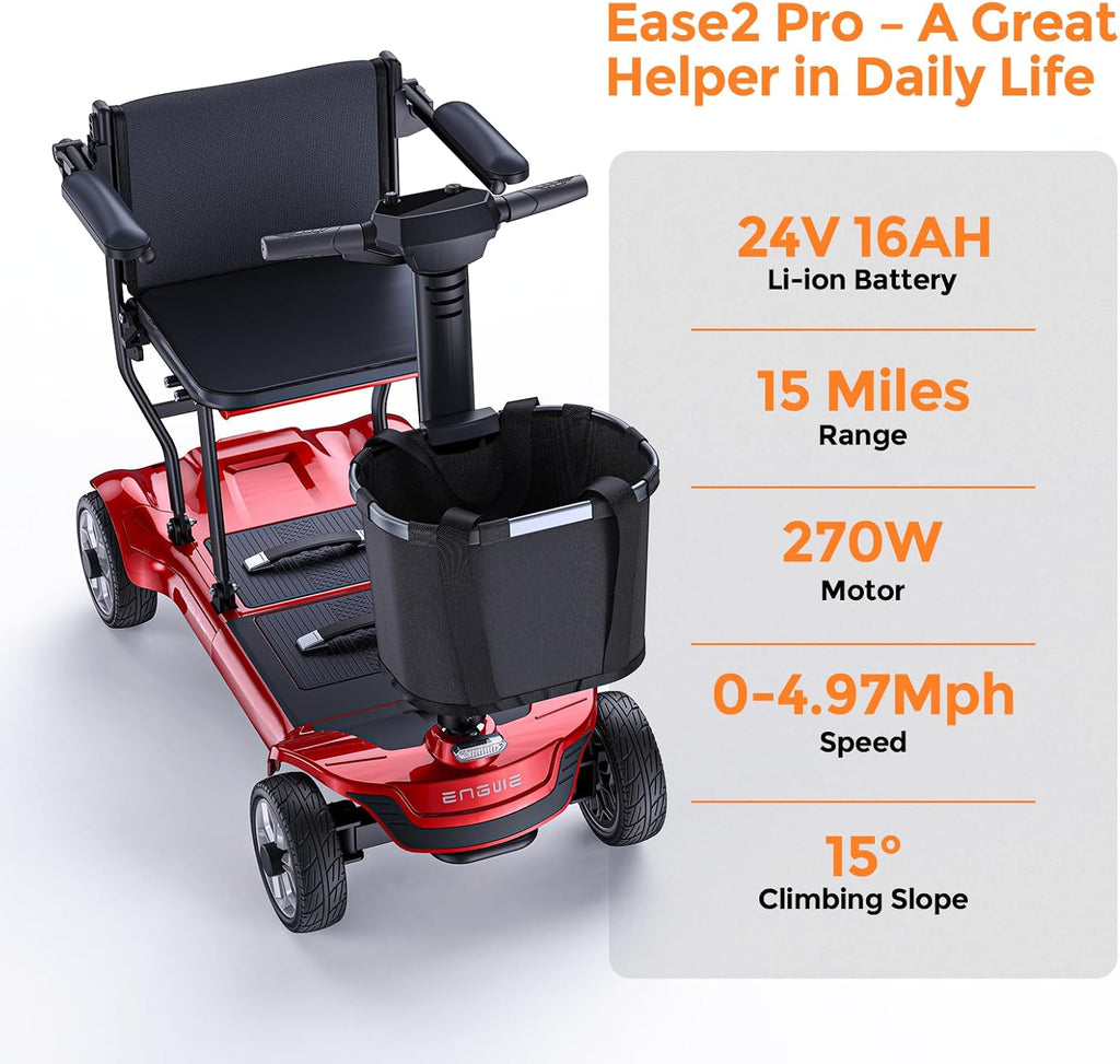 ENGWE Ease2 Pro Mobility Scooter, Lightweight Folding Mobility Scooters for Adults Seniors, 15Miles Long Travel Removable 384WH Lithium Batteries(Red)