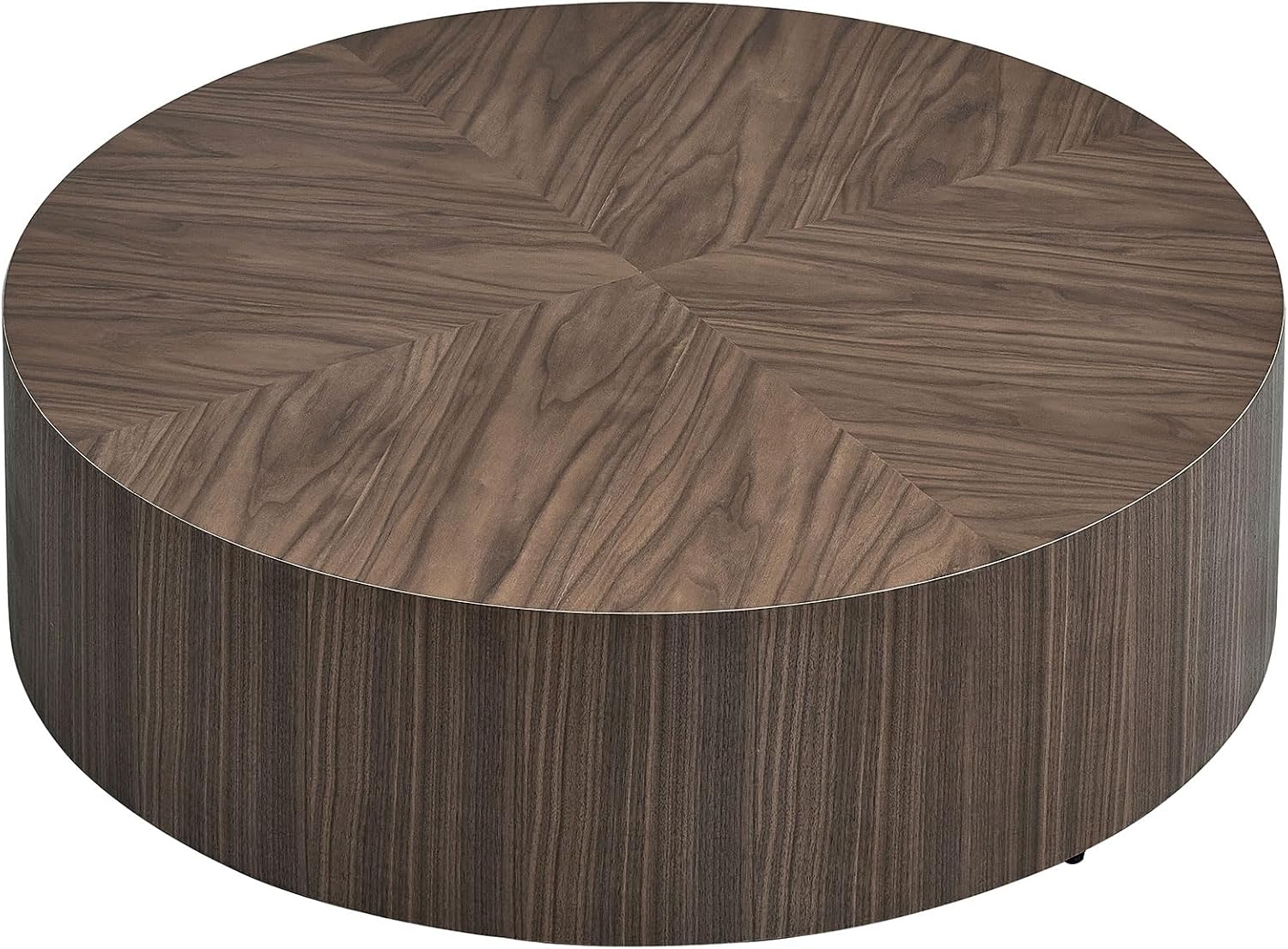 WILLIAMSPACE 35.43' Round Coffee Table for Living Room, Modern Wooden Drum Coffee Table Circle Center Table Side Table End Table for Apartment Office, No Need Assembly (Walnut)