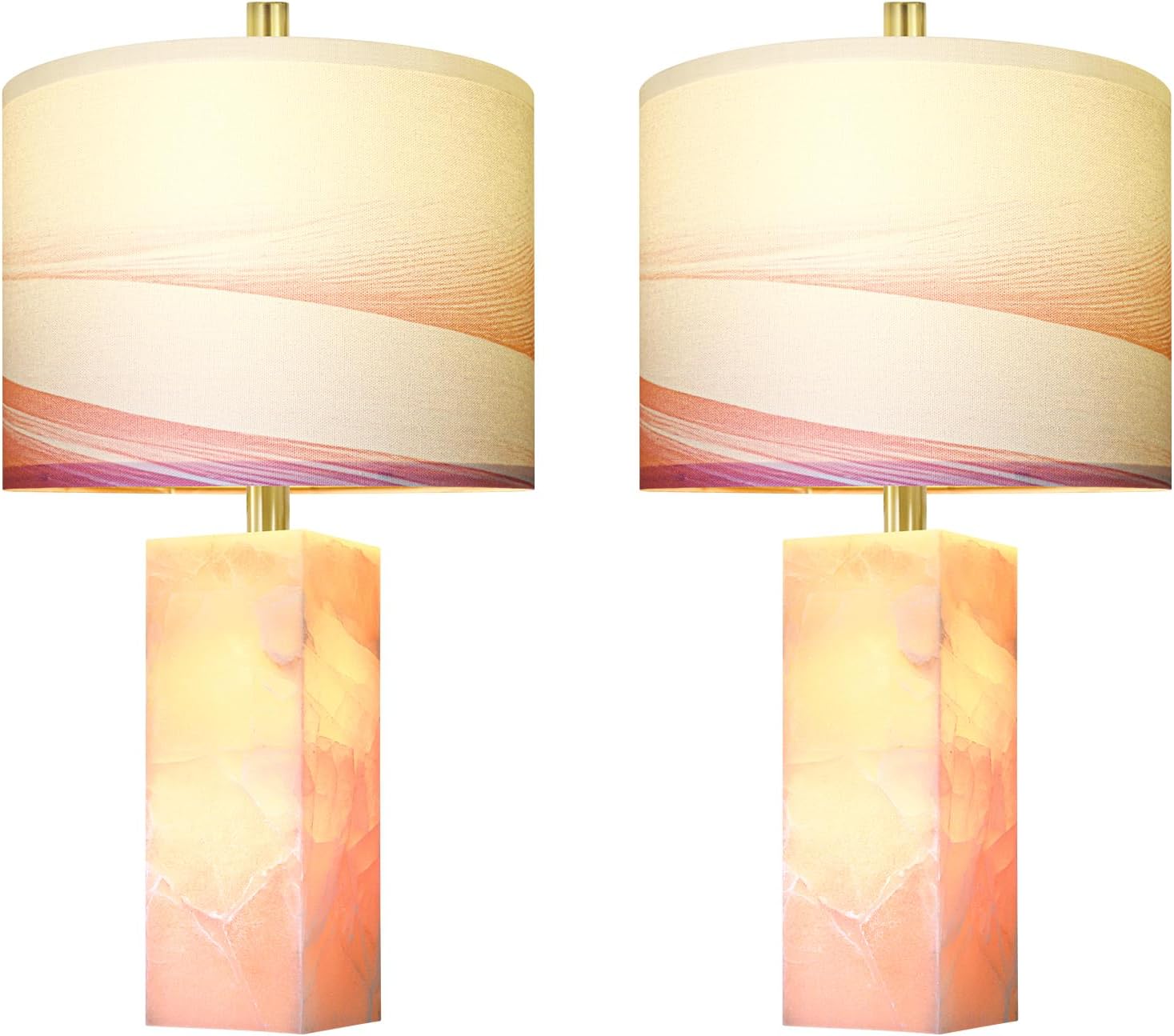 Scenekoy 23' Alabaster Table Lamp Set of 2 with Night Light for Bedroom Living Room, Rotary Switch, Pink Modern Table Lamp with Linen Shade, Nightstand Lamps for Room Bedside Office (Bulb Included)