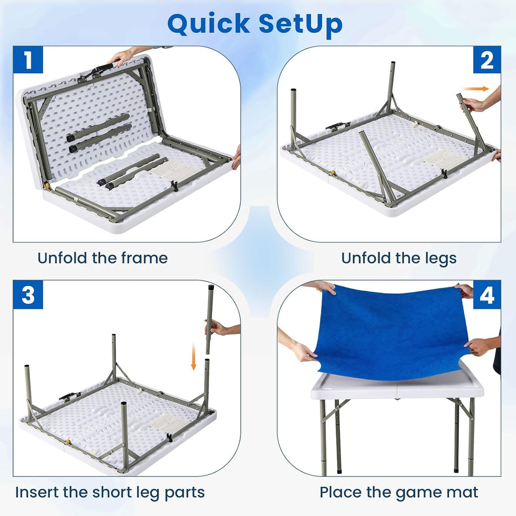 Goplus Mahjong Table, 35' Square Folding Card Table w/4Cup Holders, Anti Slip Mat, HDPE Tabletop, Metal Legs, Portable Mahjong Game Table for Domino Game, Picnic (Navy, Table w/Removable Mat)