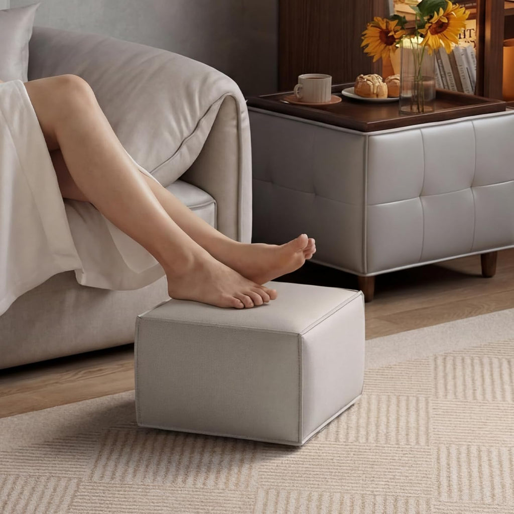 Square Ottoman with Storage Set of 2, Leather Coffee Table Ottoman, Multifunctional Foot Rest Stool with Storage for Living Room & Bedroom