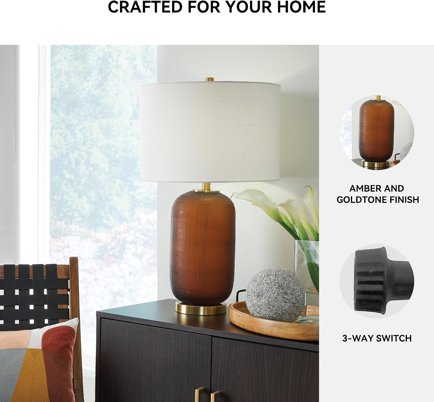Signature Design by Ashley Farberman Transitional Metal Table Lamp with 3-Way Switch, Orange & Metallic