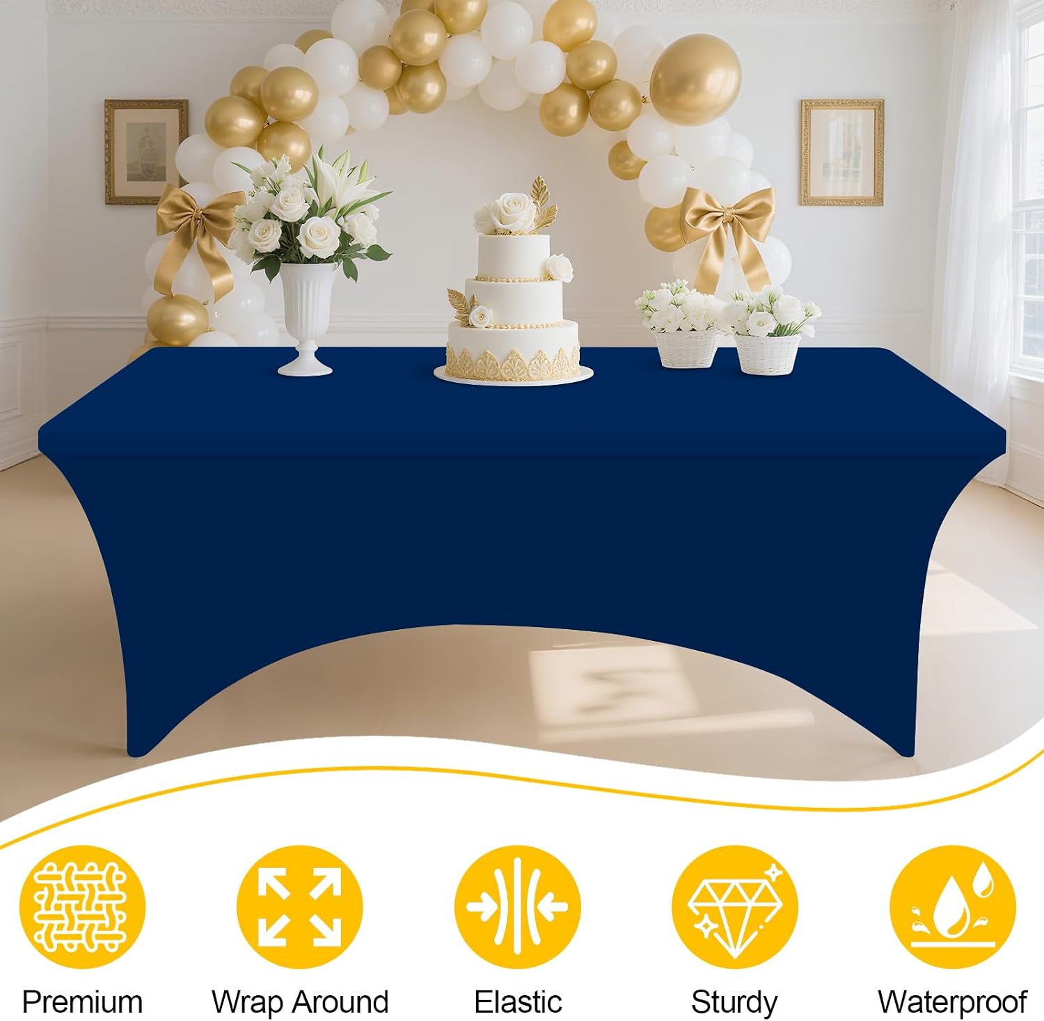 Smiry 12 Pack Spandex Table Cloth 6FT, Elastic Fitted Stretch Tablecloths, Washable and Wrinkle Free Rectangular Patio Table Cover for Outdoor, Wedding, Banquet & Parties (Navy, 72Lx30Wx30H Inch)