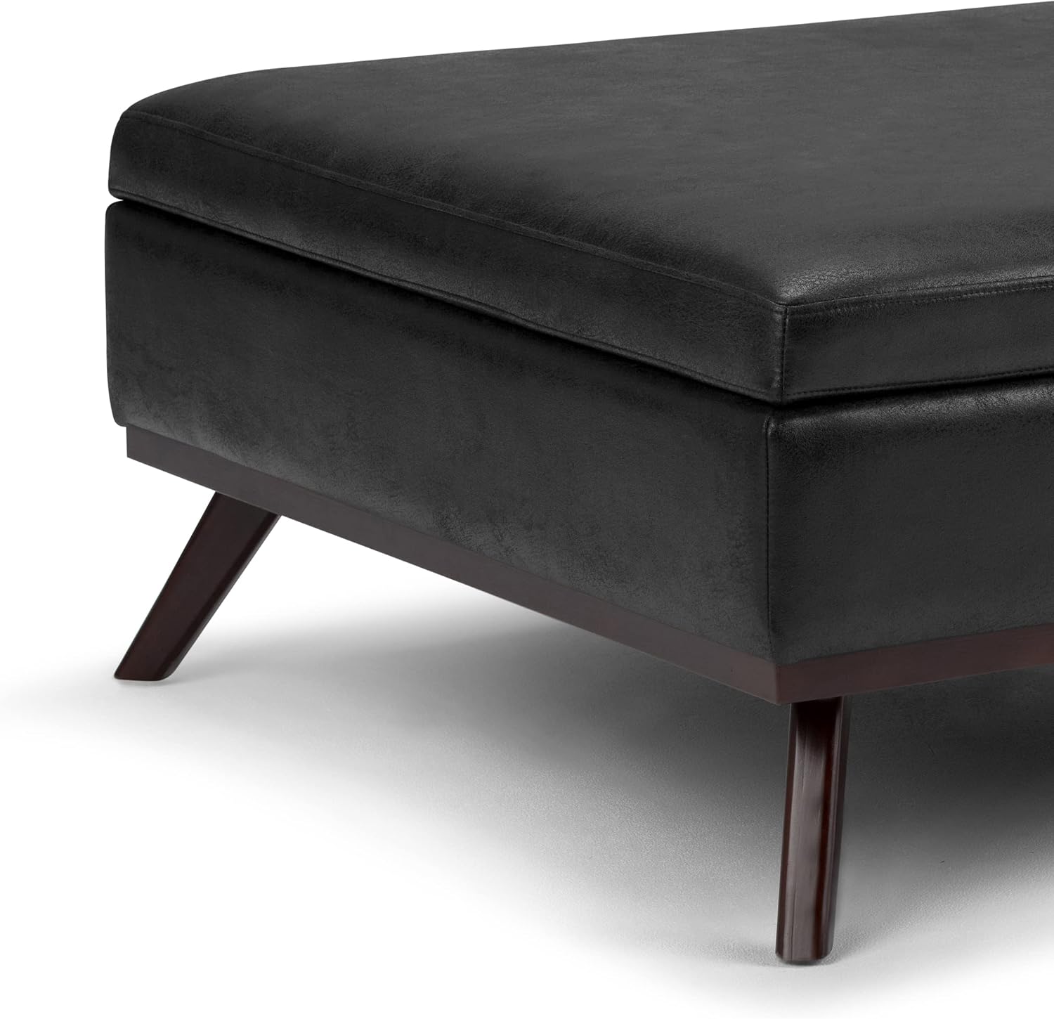 SIMPLIHOME Owen Square Coffee Table Storage Ottoman - 36 inch Wide Upholstered Vegan Leather Lift-Top Ottoman in Distressed Black, Mid-Century Modern Ottoman for Living Room with Tufted Detail