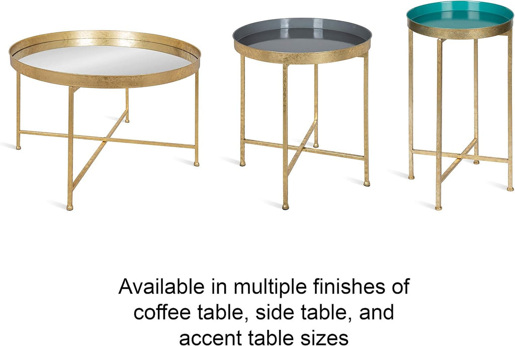 Kate and Laurel Celia Metal Foldable Round Accent Coffee Table, 28.25' x 28.25' x 19', Mirrored Surface and Gold Frame, Modern Minimalist Design and Detachable Magnetic Tabletop
