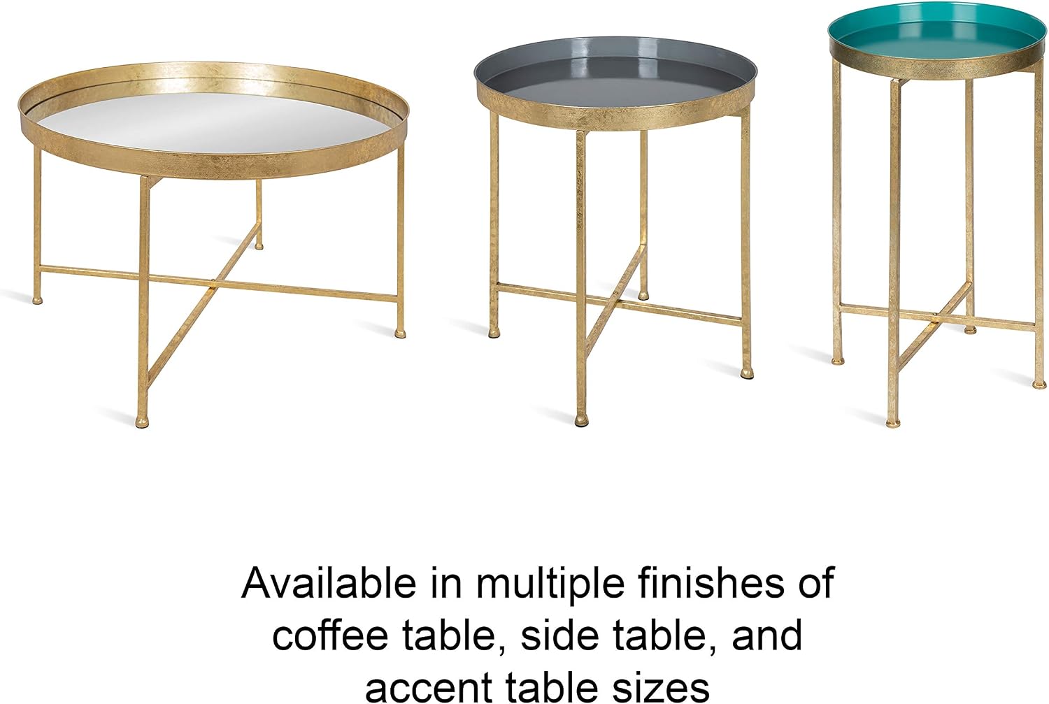Kate and Laurel Celia Metal Foldable Round Accent Coffee Table, 28.25' x 28.25' x 19', Mirrored Surface and Gold Frame, Modern Minimalist Design and Detachable Magnetic Tabletop