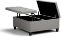 SIMPLIHOME Harrison Coffee Table Storage Ottoman - 36 inch Wide Upholstered Linen Look Fabric Square Lift-Top Ottoman in Dove Grey, Transitional Ottoman for Living Room with Hidden Storage