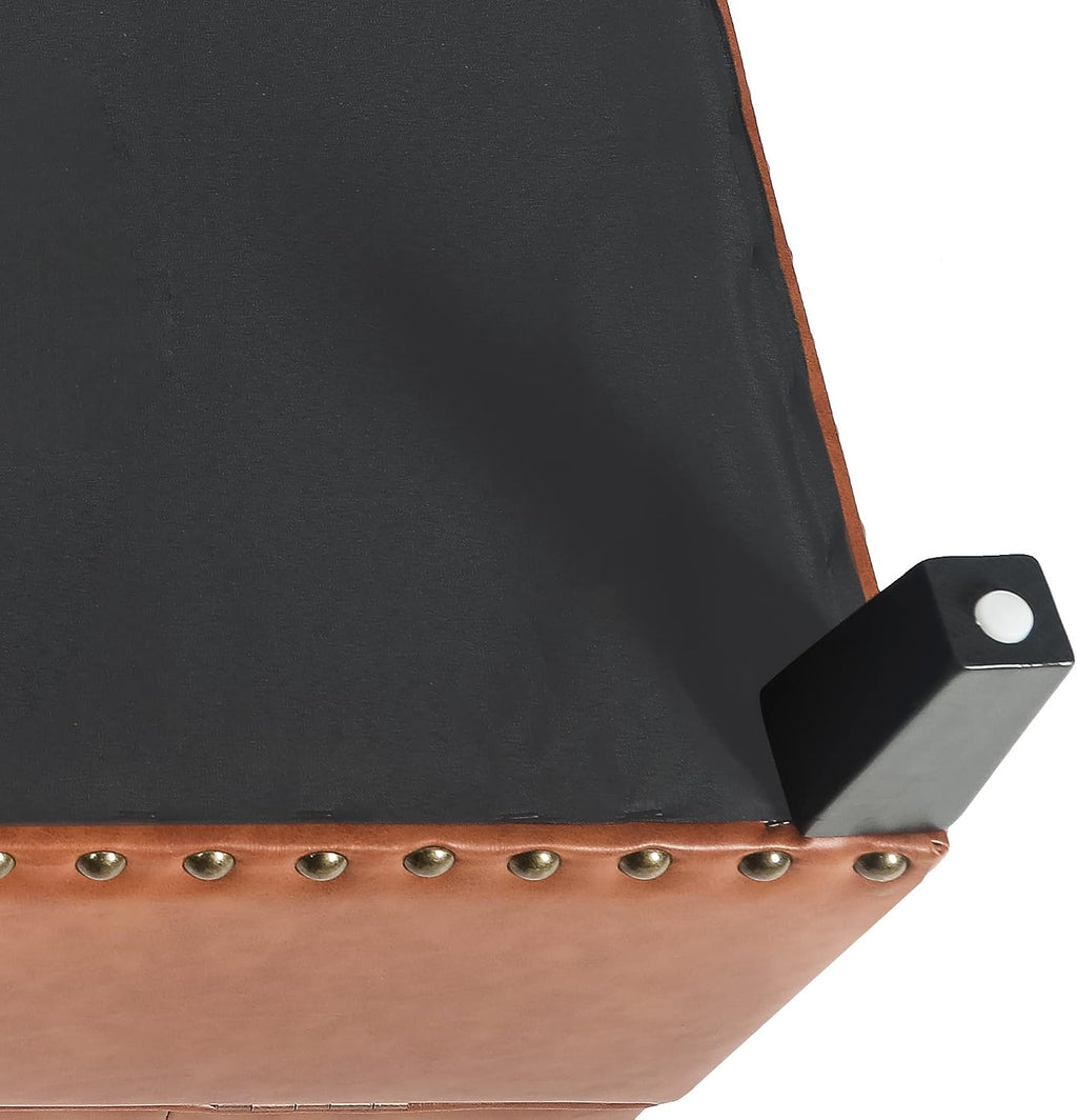 Homebeez Faux Leather Storage Ottoman Bench, Square Coffee Table Footstool Footrest with Wood Legs for Living Room (Cognac Brown)