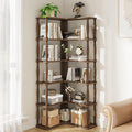 6 Tier Corner Bookshelf, L Shaped Bookcase with Solid Wood Posts,Vintage American Display Shelf for Home Office, Living Room, Bedroom, Kitchen